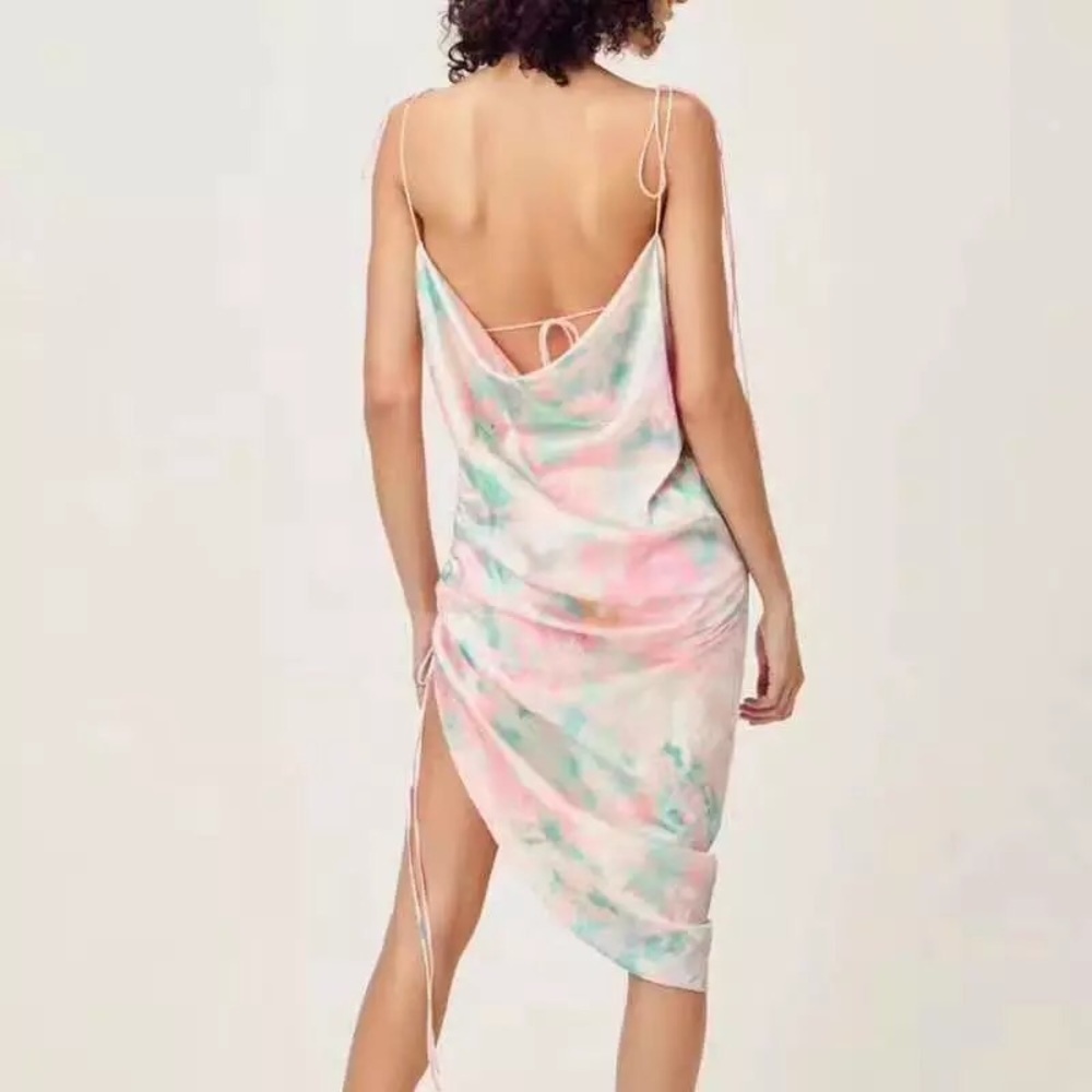 Clouded Sky Cinched Adjustable Tie Dye Strapy Dress - Picture 2 of 15